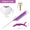Coldairsoap 17 Pieces Hair Parting Tool Set, Included 8 Pieces Hair Parting Ring 2 Pieces Metal Rat Tail Comb 6 Pieces Hair Sectioning Clip with Magnetic Wrist Sewing Pin Holder for Braiding (Purple)