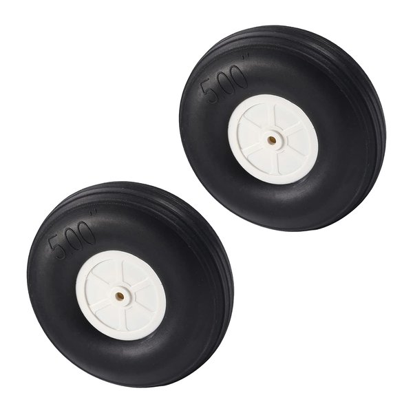 Fielect 5 inch RC Model Airplane Super Light Sponge Tire Tail Wheel Tire and Wheel Sets for RC Car Airplane PU Sponge Tire with Plastic Hub 2 Pcs