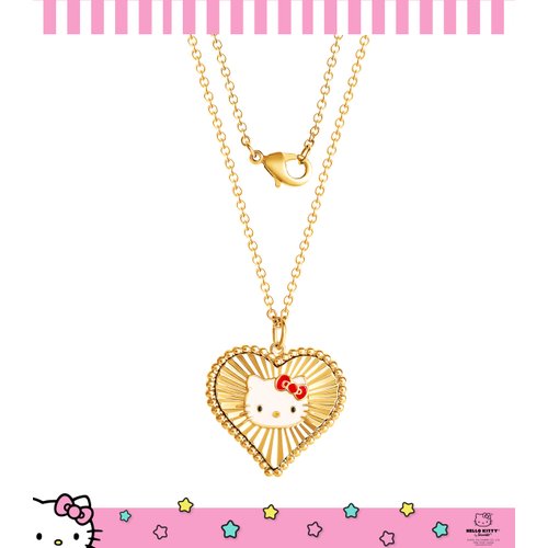 Hello Kitty Sanrio Womens Starburst Heart Pendant Necklace 18" - Yellow Flash Plated Necklace Officially Licensed
