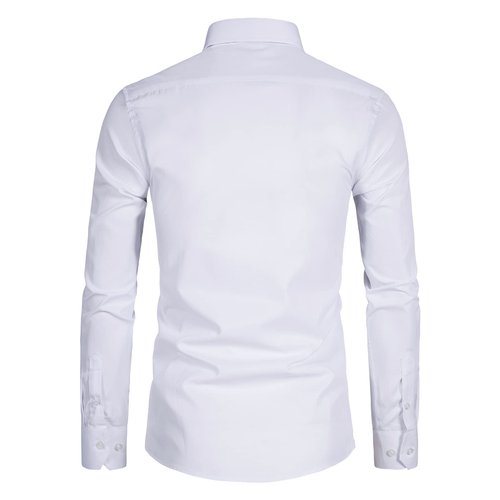 DELCARINO Men's Long Sleeve Button Up Shirts Solid Slim Fit Casual Business Formal Dress Shirt White Medium