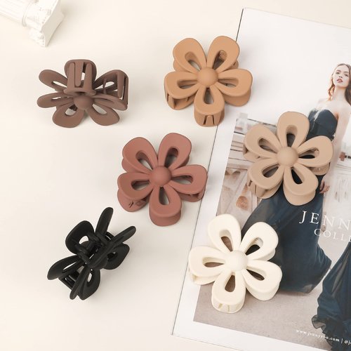 Flower Hair Claw Clip for Women Girls - Cute Matte Flower Non Slip Big Hair Clips for Thick Hair - Strong Hold
