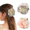 Paderison Hawaiian Flower Hair Clips - 2Pcs Set, Pink & Blue Peony Flower Claw Clips for Women, Chiffon Hair Accessories Plastic Hair Barrettes, Perfect for Brides, Bridesmaids, Teens, Great Gift
