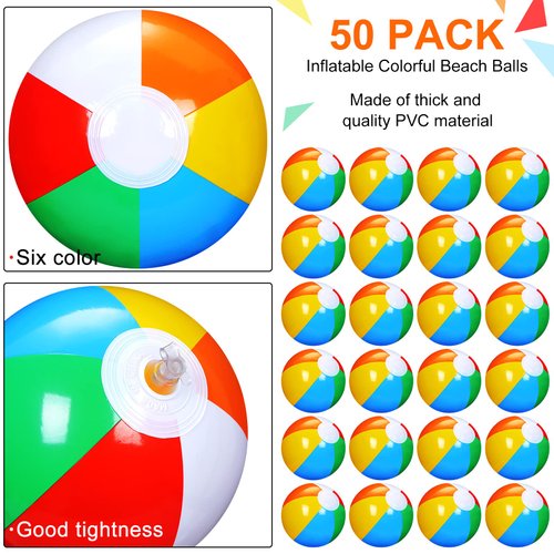 Honoson 50 Pack Inflatable Beach Balls 5 Inch for The Pool Birthday Pool Party Favors for Kids Boys Girls Blow up Classic Rainbow Color Beachball Game Toys for Summer Parties