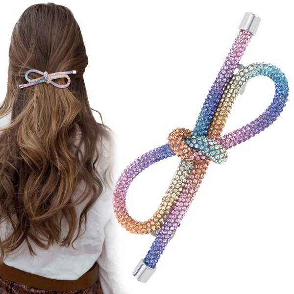 Mxxipp Bow Hair Clips(1PCS),Rhinestone Crystal Bowknot Clips for Women Girls,Prom Hair Accessories for Party Halloween Vanlentine Mothers' Day（Light Multicolor）
