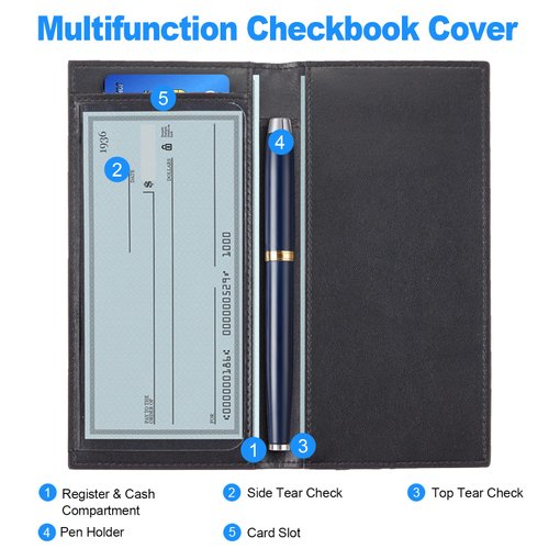 CASMONAL Premium Leather Checkbook Cover For Men & Women Checkbook Holder Wallet RFID Blocking(Black)