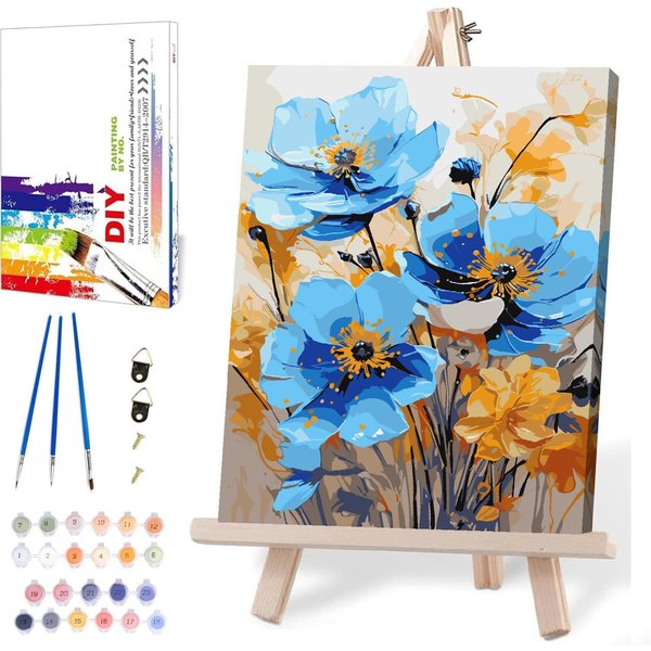 MIRCVSH Flowers Paint by Numbers for Adults with Framed Canvas-with Wooden Easel,Paint by Number on Canvas,DIY Acrylic Oil Painting Kits with Brushes Nice Gift Box for Home Wall Decor(12x16 Inch)