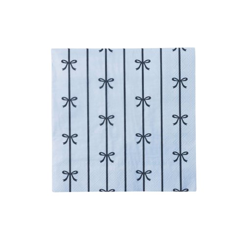 Bonjour Fête Light Blue Bow Large Paper Party Napkins | 3-Ply Napkins for Birthday, Holiday & Party Decorations | Premium Lunch Napkins | Eco-Friendly Party Table Decor | Pack of 20, 6.5" Folded