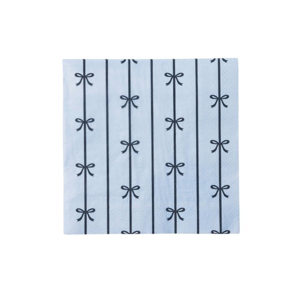 Bonjour Fête Light Blue Bow Large Paper Party Napkins | 3-Ply Napkins for Birthday, Holiday & Party Decorations | Premium Lunch Napkins | Eco-Friendly Party Table Decor | Pack of 20, 6.5" Folded