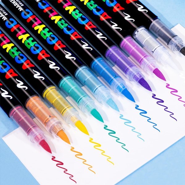 Guangna 24 Colors Direct Liquid Soft Head Acrylic Marker Pens,Tooli Art Acrylic Paint Markers, Brush Tip Acrylic Paint Pens, Ideal for Canvas, Wood, Stone, and DIY Crafts