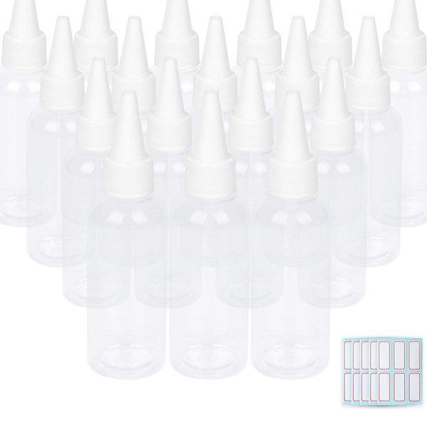 TRENDBOX 2oz Clear Plastic Bottles Applicator with Twist Top Cap BPA-Free For Hair Oils and Liquids 48 Pack with 48pcs Labels