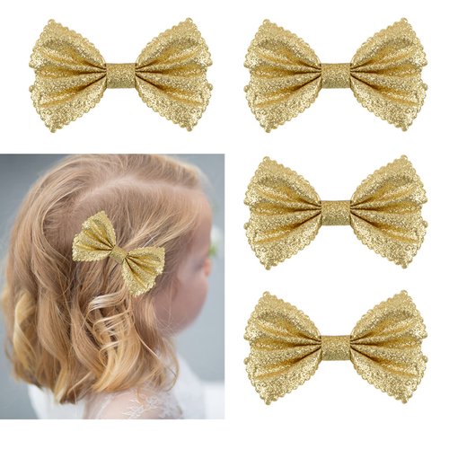 HoveBeaty Glitter Bow Hair Clips Sparkly Bowknot Hair Barrettes 4 Pcs (gold)