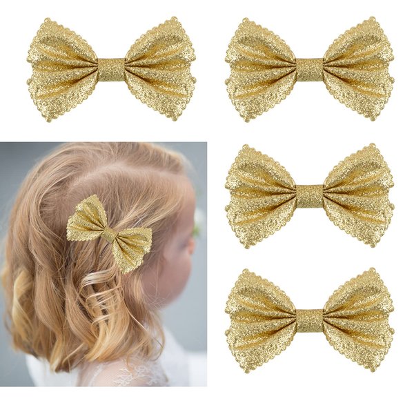 HoveBeaty Glitter Bow Hair Clips Sparkly Bowknot Hair Barrettes 4 Pcs (gold)