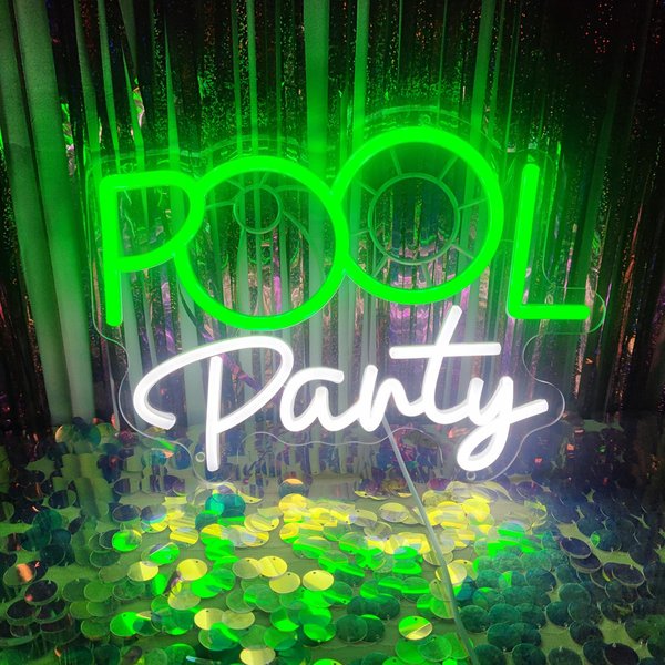 Pool Party Neon Sign Pool Party Decorations Summer Party Decorations for Beach Party Bathroom Swimming Pool Wall Bedroom Decorative Family Living Room Game Art Hotel Bar, 13.3" x 9.8"
