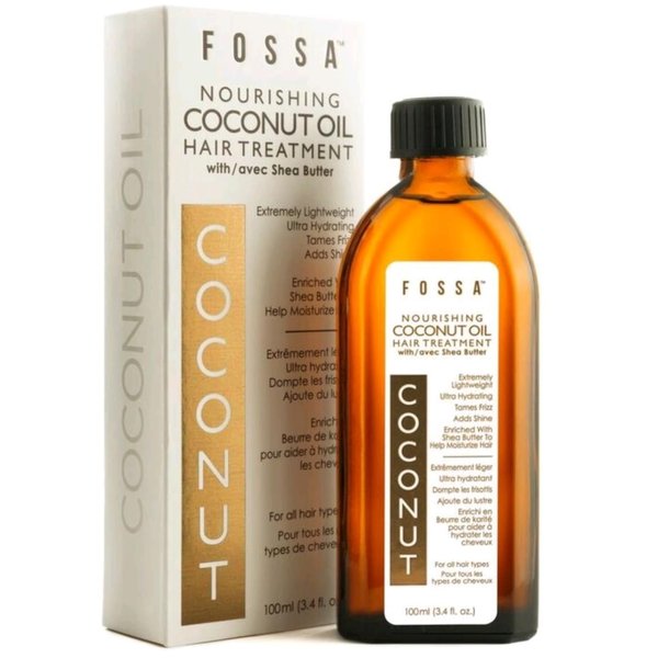Fossa Nourishing Coconut Oil Hair Treatment with Shea Butter | Lightweight Coconut Hair Oil Prevents Split Ends, Reduces Breakage, Adds Shine and Frizz Control for All Hair Types | 100ml, 3.4 fl. oz.