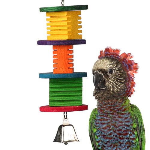 Super Bird Creations SB51122 Disco Fever Bird Toy - for African Greys Parrots Eclectus - Designed with Wooden Blocks & Bell - Stimulating and Interactive Bird Toy - Medium Bird Size, 14.5" x 4" x 4"
