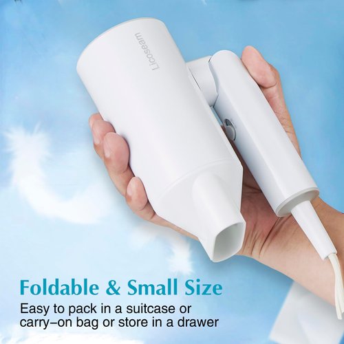 Licoseam Portable Hair Dryer, Foldable Small Hair Dryer with Lightweight Design, 1600W Small Hair Blow Dryer, Fast Drying Travel Hair Dryer, White