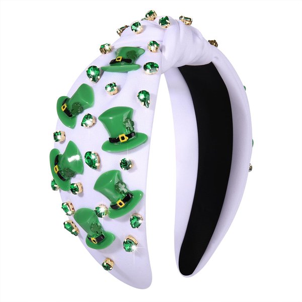 boderier St.Patrick's Day Headband for Women Green Irish Top Hat Headband Crystal Embellished Knotted Headband Green Day Party Costume Headwear Accessories Gifts (Top Hat)