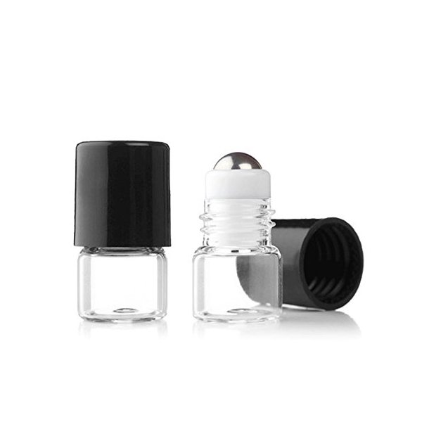 Grand Parfums Empty 1ml Micro Mini Rollon Dram Glass Bottles with Metal Roller Balls - Refillable Aromatherapy Essential Oil Roll On - Bulk - 1/4 Dram Pack of 6 -