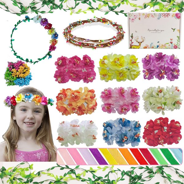WUBOMJIO Make Your Own Flower Crown Crafting Kit(Mini Plum Blossom Theme)| 130+Piece Set for Endless Creativity | Gift for Creative Girls/Teen/Women