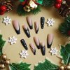 MISUD Press on Nails Long Coffin Fake Nails Matte Glue on Nails Ballerina Acrylic Nails Bling Snowflake Glitter Artificial Nails Black Gradient French Tip Stick on False Nails with Design 24 pcs