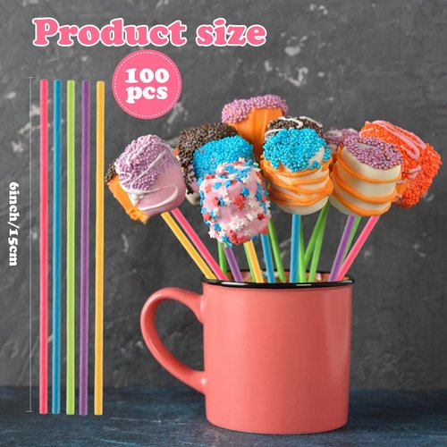 Lollipop Sticks, 6 Inch Paper Cake Pop Sticks Reusable Plastic Cake Lollipop Stick for Candy Chocolate Cookie (Multicolor, 200 Pcs)