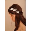 BERYUAN Wedding White Flower Rose Gold Leaf Pearls Crystal Rhinestone Hair Comb Pearls Teardrop Rhinestone Hair Piece Bride Headband for Bridal Women and Girls(3PCS) (rose gold)