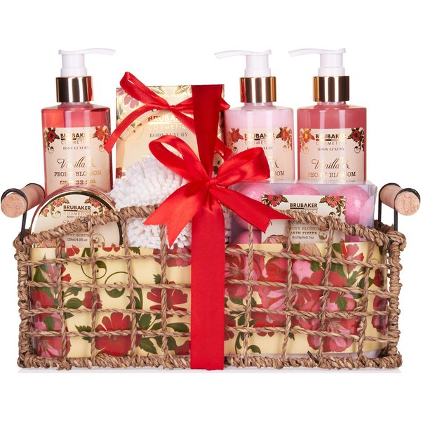 BRUBAKER Cosmetics 'Vanilla & Poeny Blossom' 14-Pieces Bath Gift Set in Decorative Basket