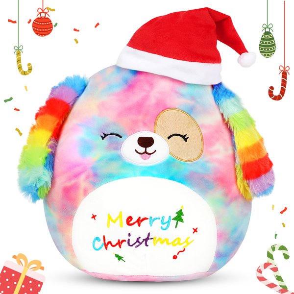 Easfan 12'' Christmas Rainbow Dog Plush Pillow Soft Plush Toy Cute Puppy Stuffed Animal Home Room Decoration for Kids Toddlers