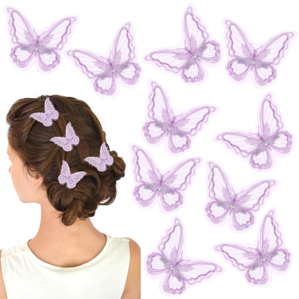 Dimeho 10 Pcs Butterfly Hair Clips Purple Embroidery Pins Lace Wedding Hairclip Fairy Aesthetic Hair Styling Accessories for Party Decor Women Girls Birthday Bridal(Purple)