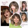 testar Brown Bob Wigs with Bangs Short Ombre Ombre Blonde Wigs for White Women Short Wavy Curly Bob Wigs Natural Synthetic Wigs for Girls Daily Cosplay 14 IN