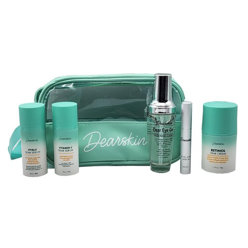 Dearskin Eyelashes, Eyes & Face Skincare Gift Set: Gift her Glow with Hyaluronic Facial Serum Vitamin C Eye Gel Eyelashes Serum and Water Gel Cream