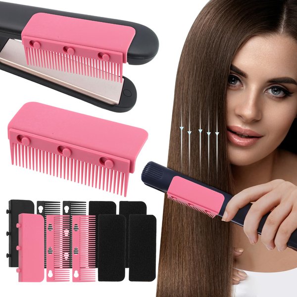 2 Pcs 2024 New Flat Iron Comb, Flat Iron Comb Attachment Clip On, Upgrade Barber Hair Straightening Comb, Professional or Home Use Compact Hair Styling Tool (Red+Black)