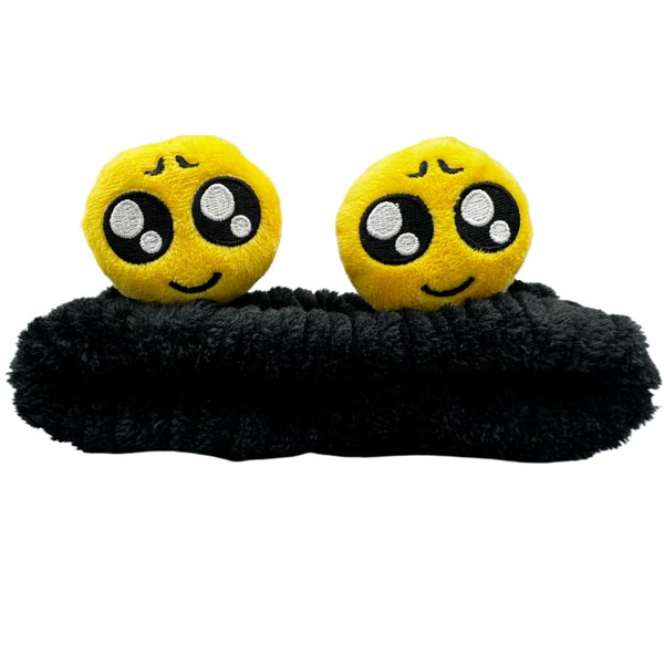Unisex, Phone Emoticon Ears, Fleece, Elastic, Headband, Hairband, Accessory for Perspiration Absorption, Washing Face, Applying Makeup and General Skincare, Spa and Fitness Routines (Pleading Eyes)