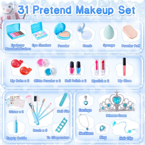 Kids Washable Makeup Girls Toys with Princess Case, Kids Makeup Kit for Girl, Real Girl Makeup Sets for Toddler Kids, Christmas Birthday Gifts Toys for 3 4 5 6 7 8-12 Year Old Girls