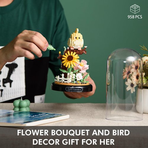 Aigidusansu Flower Bouquet and Bird Building Kit, Cute Sunflower Botanical Tree Mini Building Blocks Set Toy for Adults, Christmas Birthday Gift for Her Mom Wife Girlfriend (Bird)