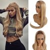 Upgrade - 12*4 Straight Highlight Lace Front Human Hair Wigs , 100% Real Human Hair for Women,4T12/613 Medium Brown Roots to Golden Brown with Blonde HD Lace Wigs,Pre Plucked with Bleach Konts