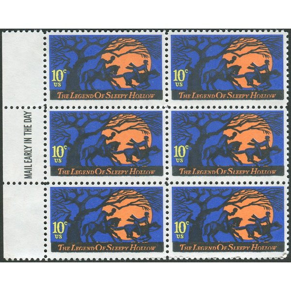 LEGEND OF SLEEPY HOLLOW ~ ICHABOD CRANE ~ WASHINGTON IRVING #1548 Block of 6 x 10¢ US Postage Stamps