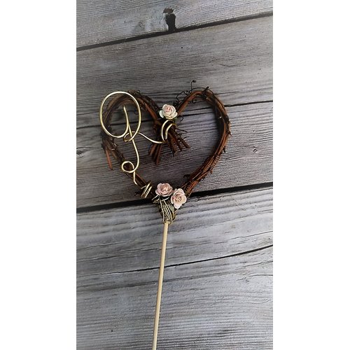 Letter Cake Topper in Natural Twigs and Paper Roses for Birthday Party, Wedding Receptions