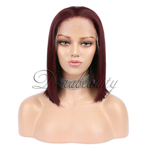 Dorabeauty Short Bob Wigs Color Burgundy #99j Human Hair Lace Front Wigs for Black Women 130% Density 12" Inch Pre Plucked Hairline with Baby Hair