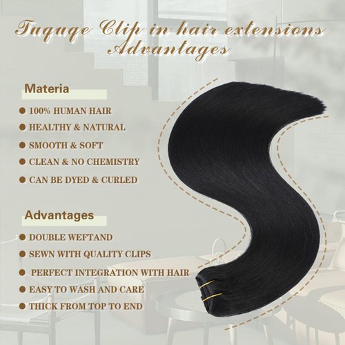 Clip in Hair Extensions Real Human Hair 22 Inch Jet Black Hair Extensions Clip in Real Human Hair 120g Clip in Hair Extensions for Black Women (22Inch, 120g,#1)