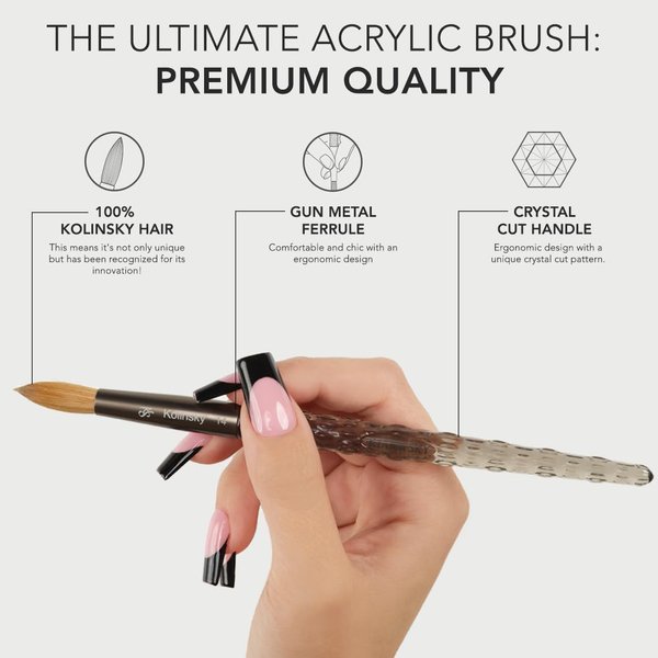 Kiara Sky Professional Nails *NEW* 100% Kolinksy Hand Crafted Black Crystal Acrylic Nail Brush (8)