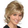 RENERSHOW Short Mixed Blonde Curly Wig with Bangs Natural Wavy Synthetic Wigs for Women