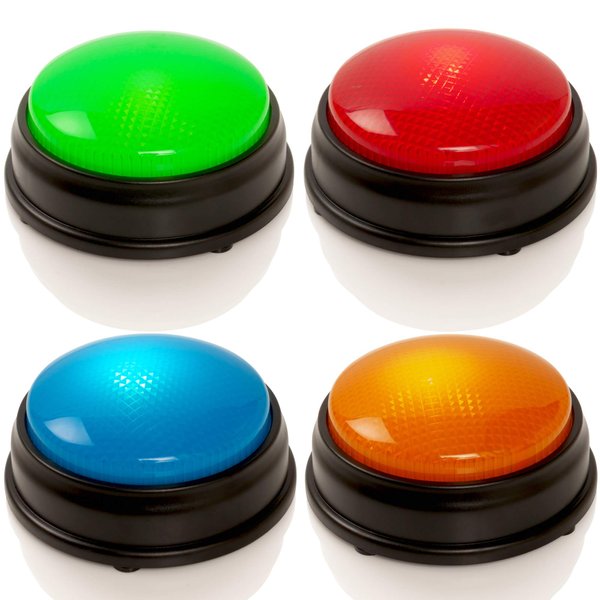 Learning Minds Answer Buzzers for Game Shows - Set of 4 Game Buzzers with Lights & Sounds - Buzz Buttons for Kids or Adults - Perfect for Classroom Games