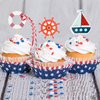 72 Pieces Nautical Cupcake Toppers Ocean Theme Toothpicks Birthday Cake Picks Decorations for Navy Baby Shower Party Favors Supplies