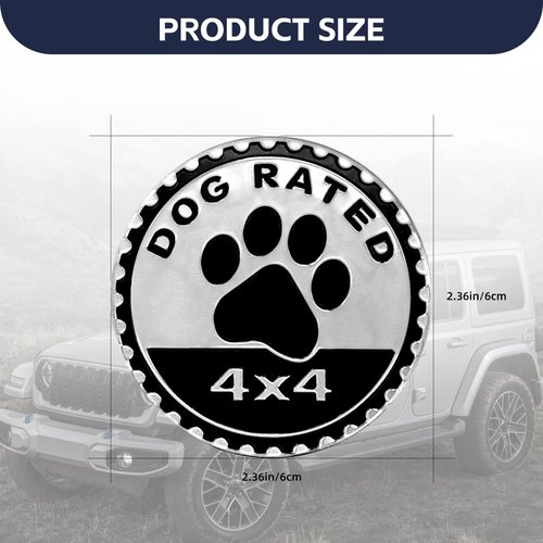 Dogs Badge Rated Car Emblem, 4 x 4 Automotive Car Badge Decals Stickers, 3D Metal Car Badges Round Emblem Decals, Car Exterior Emblems Badge Compatible with Jeep Wrangler Vehicles Trucks SUV