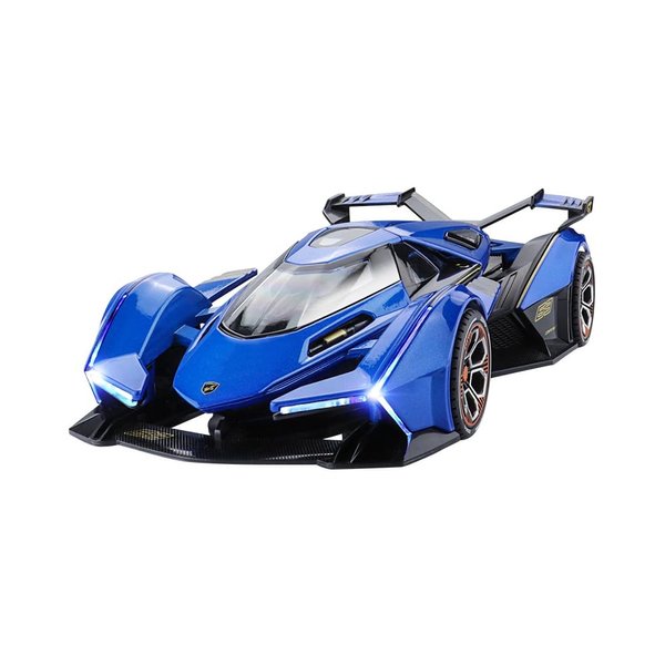 Toy Cars Model Lambo V12 Sports Race Car 1/24 Blue Alloy Collectible Diecast Vehicles with Sound and Light