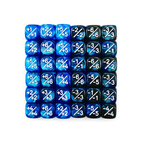 36pcs 12mm Positive and Negative Dice Counters Marble Blue+Gemini Blue&Black Set, Small Token Dice Loyalty Dice Compatible with MTG, CCG, Card Games