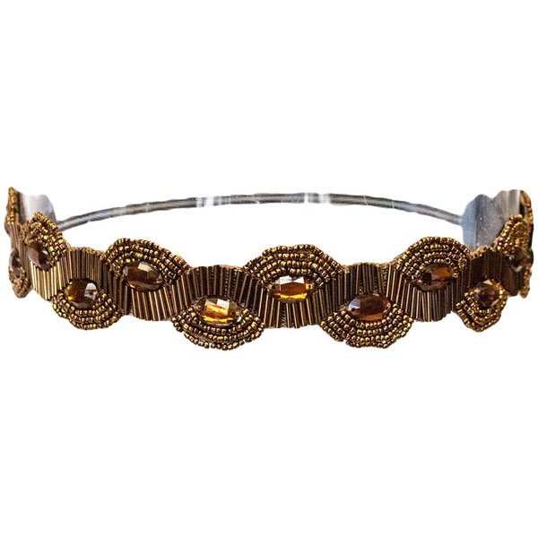 Mia Embellished Headband, Beautiful Copper Beads And Pretty Translucent Stones, Velvet Backing, Elastic Rubberband, For Women and Girls 1pc