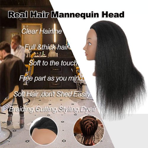 Mannequin Head with Human Hair Manikin Head 16 inch 100% Real Hair Doll Head for Hair Styling Salon Training Head Cosmetology Braiding Practice Mannequin Manikin Head Hairdresser (16 Inches)