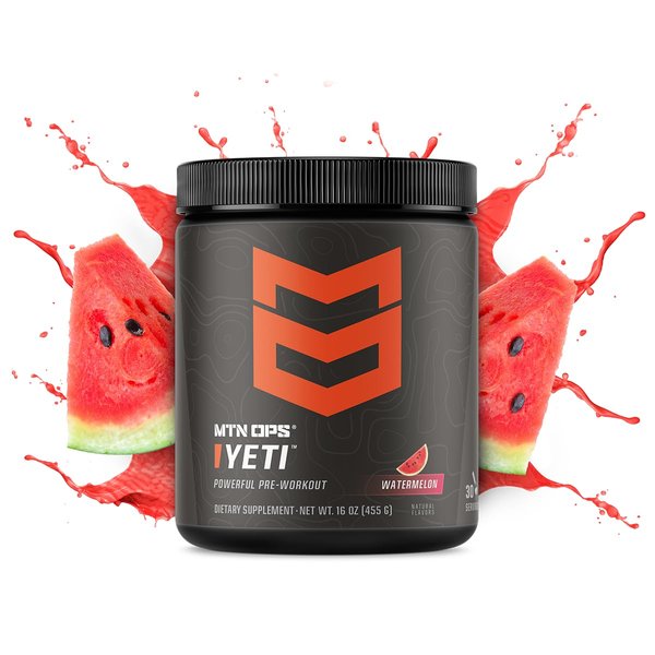 MTN OPS Yeti Pre-Workout Powder Energy Drink with Creatine, 200mg Caffeine & BCAAs with Beta Alanine, 30-Serving Tub, Watermelon